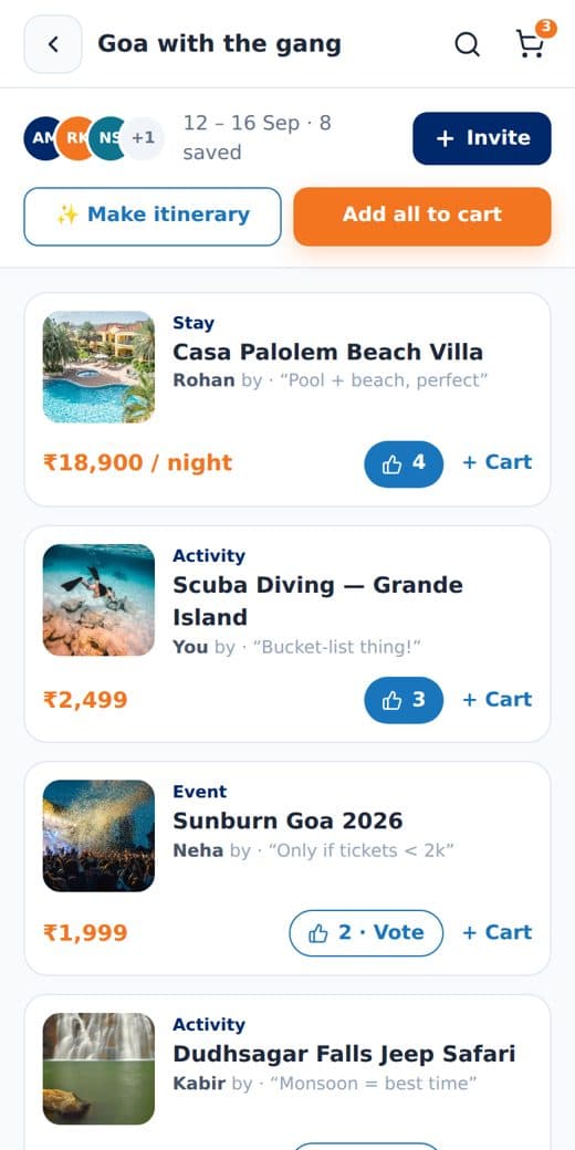 App screenshot — Group bucket